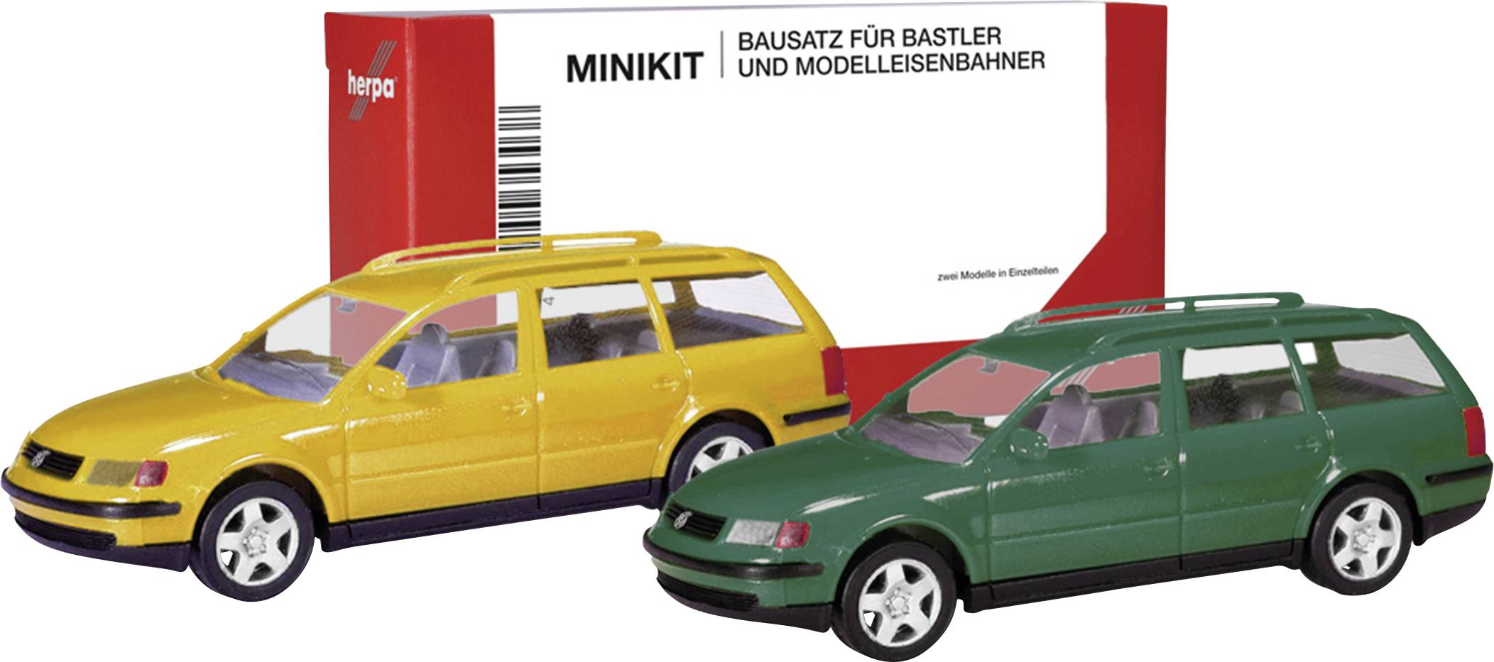 Herpa 012249-007 H0 Modèle réduit de voiture particulière Volkswagen Passat Variant B5, jaune miel et vert mousse