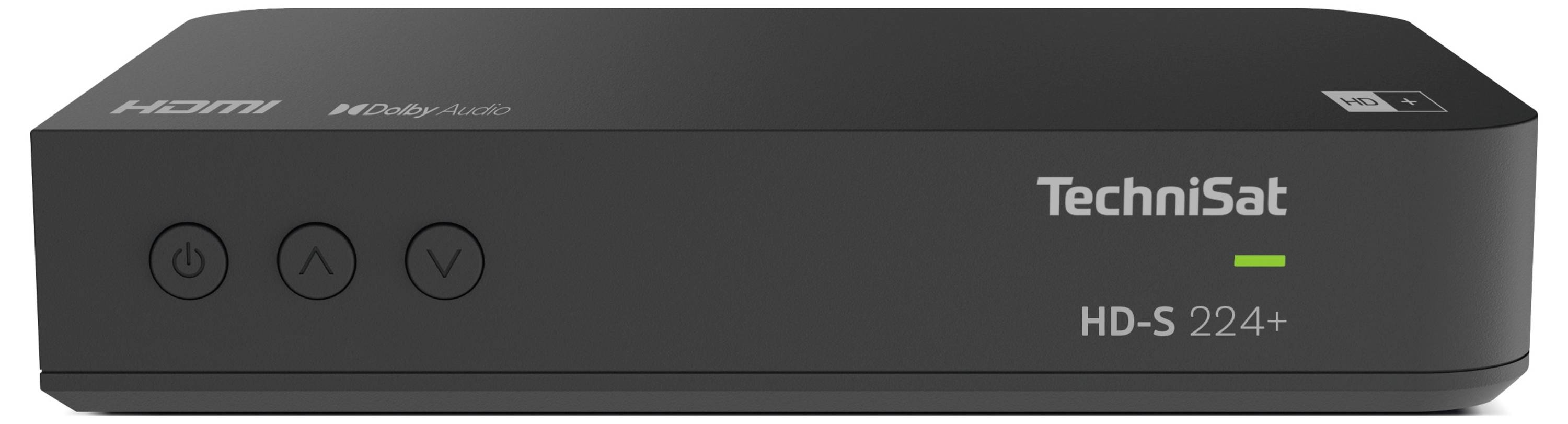 Récepteur TechniSat HD-S 224+ avec entrée HDMI, trois touches rondes et indicateur d'état lumineux.