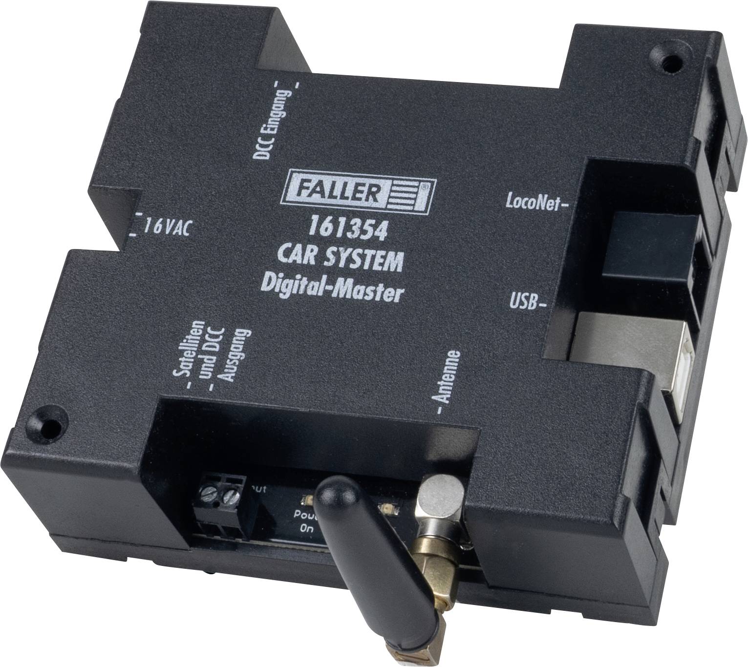 Appareil noir portant l'inscription 'CAR SYSTEM Digital-Master'. Connexions pour 'Telnet', 'USB', '16VAC' et 'S88 Link' visibles.