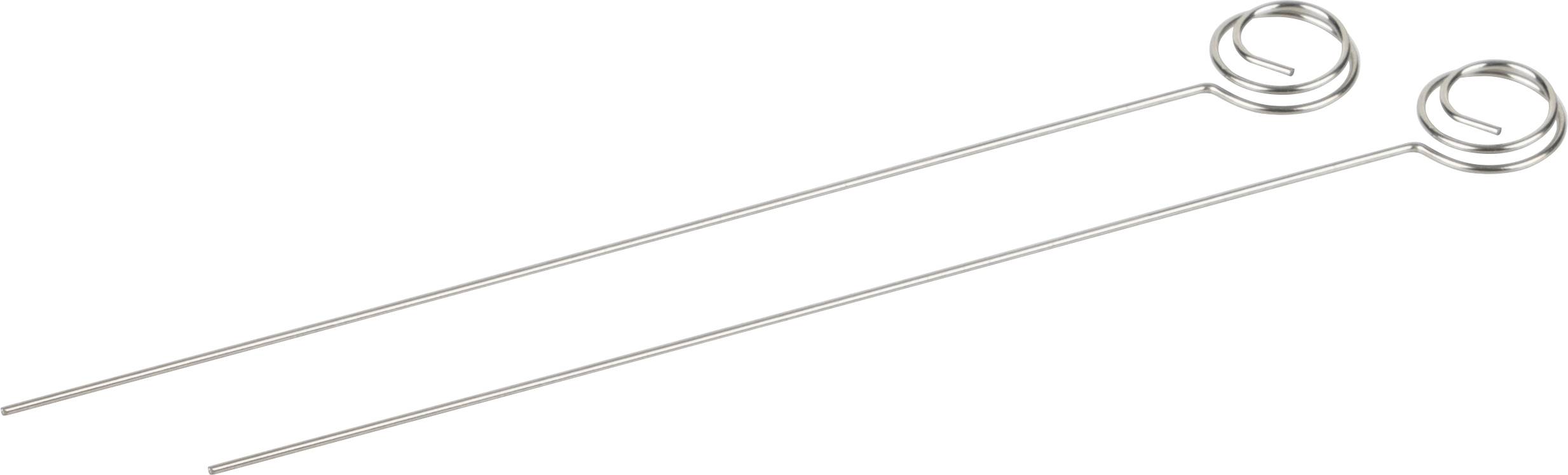 Deux longues broches métalliques avec des poignées rondes à l'extrémité.