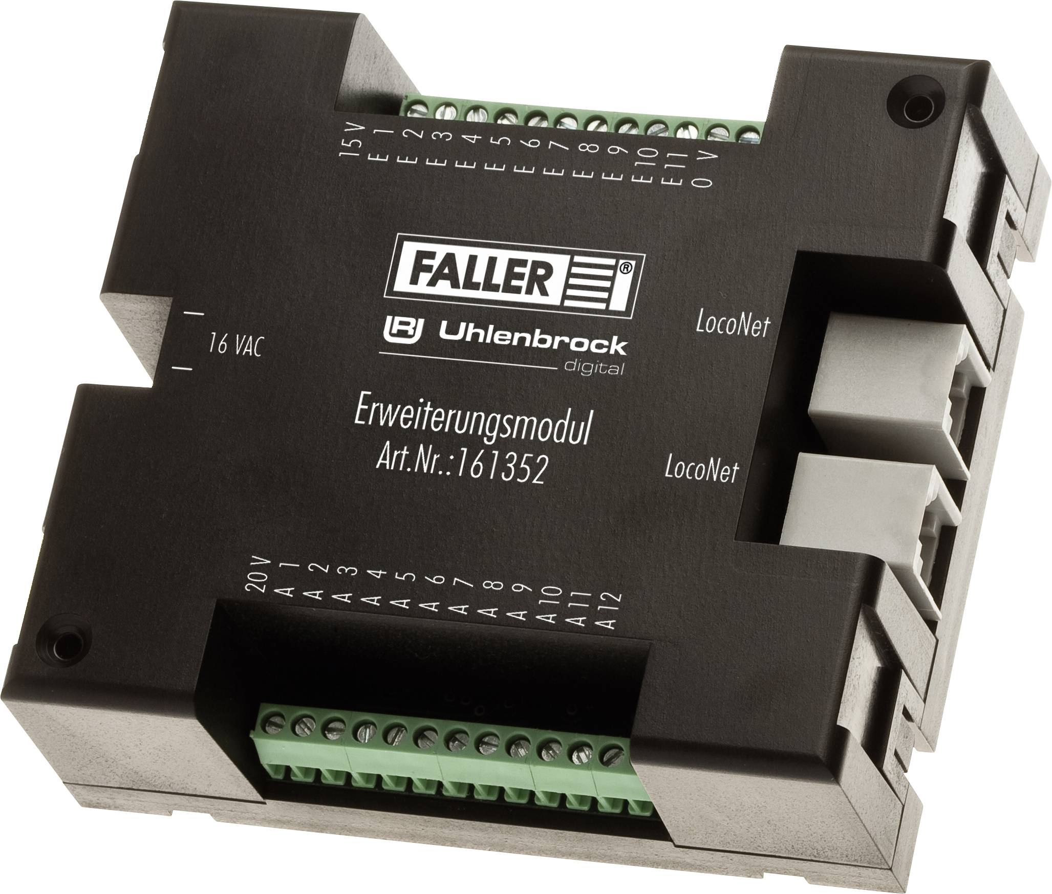 Module d'extension Schwarzes Faller Uhlenbrock pour commande de modélisme ferroviaire, Réf. : 161352, avec connexions LocoNet.