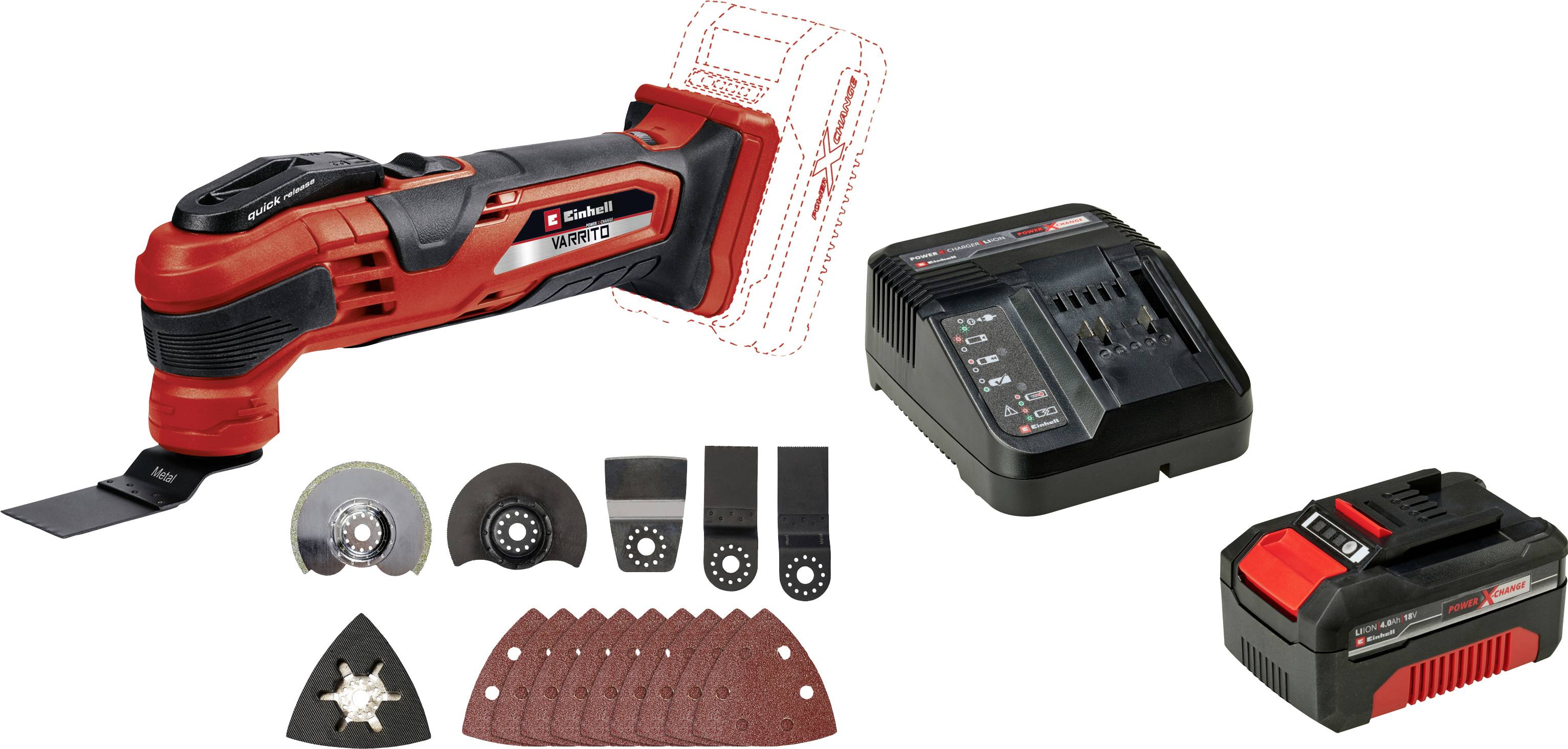 Einhell 4465160+4512042 Outil multifonction sans fil + batterie, + chargeur 18 V