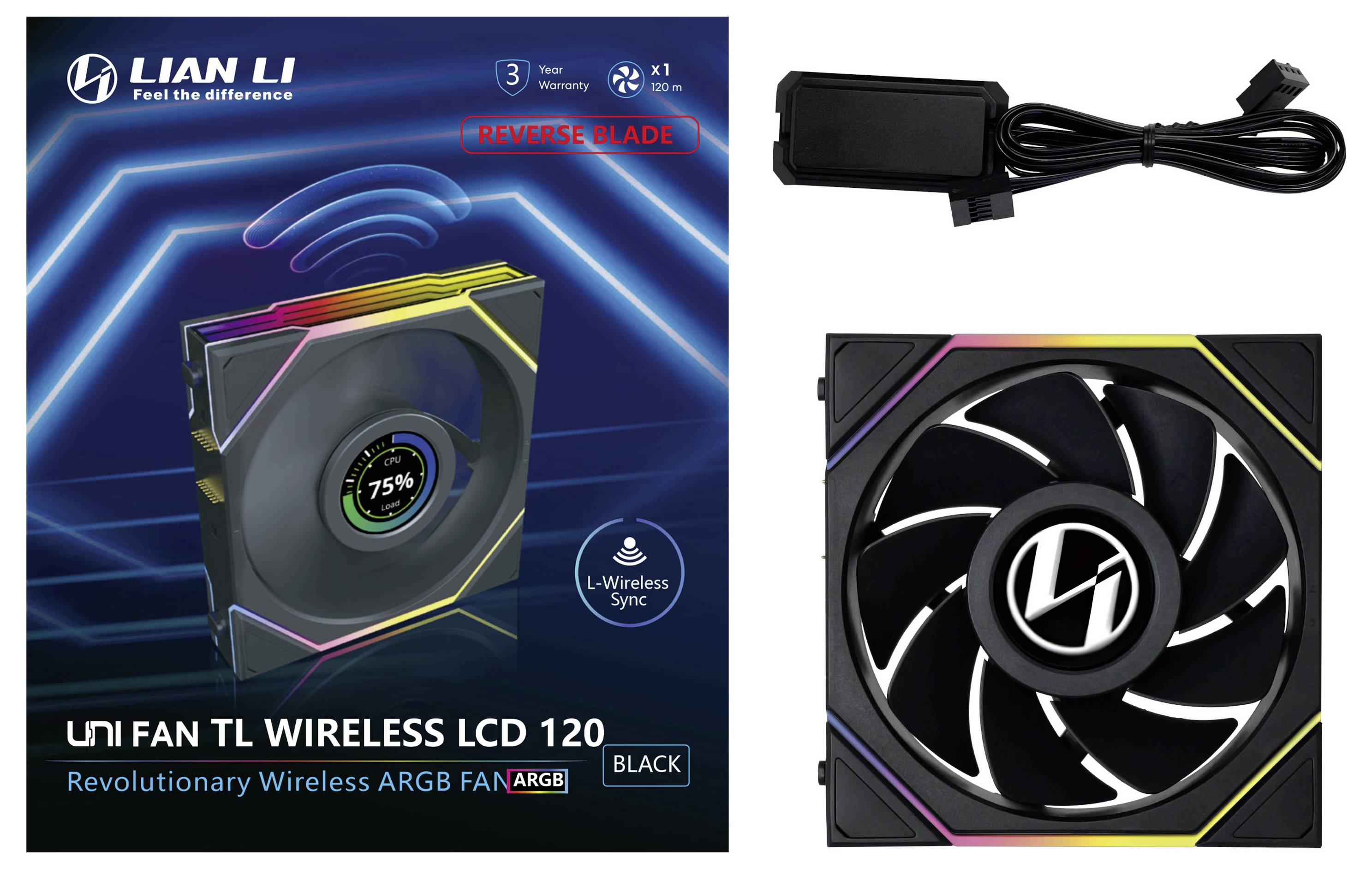 Lian Li 12RTLLCD1W1B Ventilateur pour PC (l x H x P) 120 x 28 x 124 mm