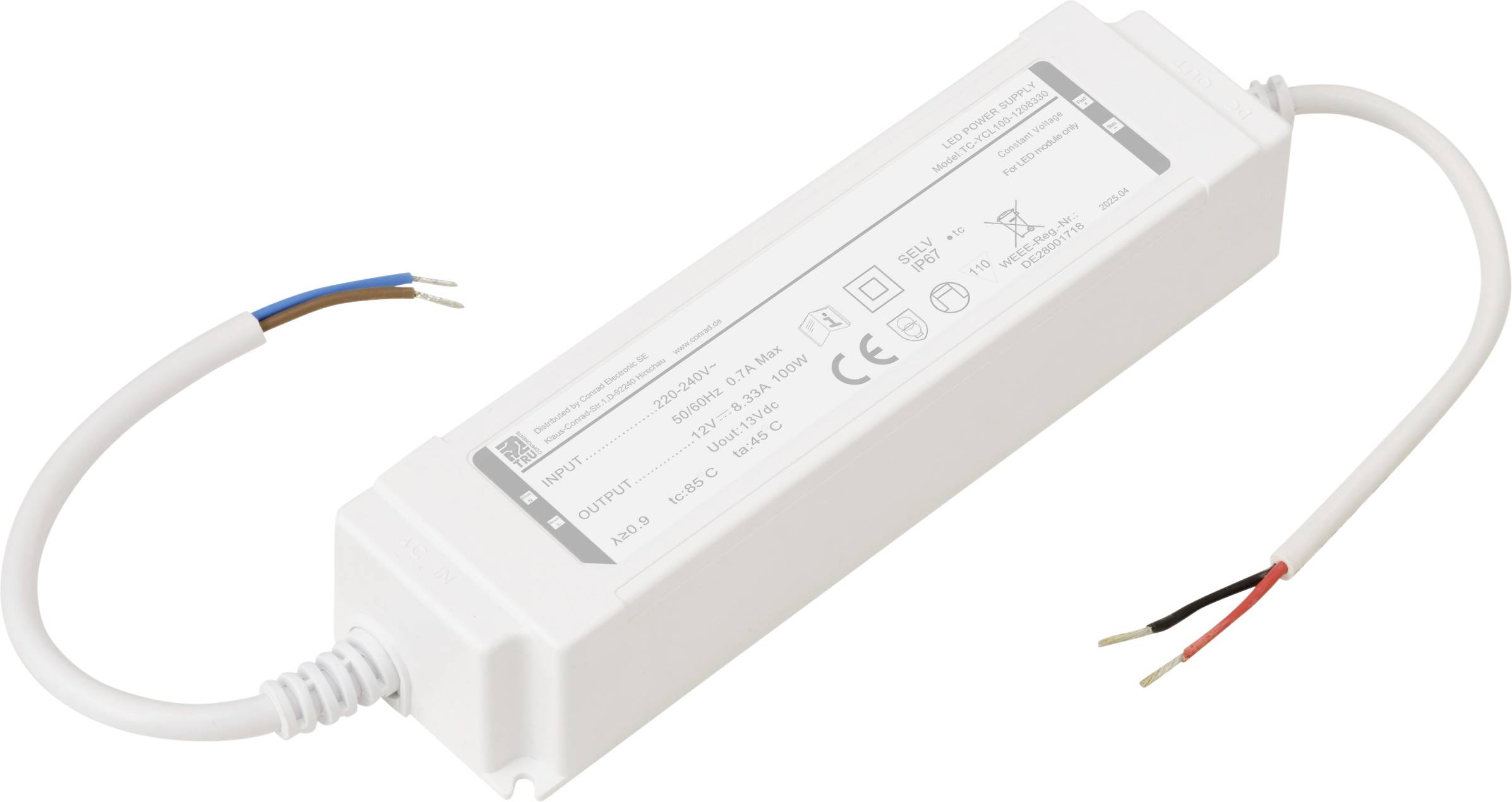 TRU COMPONENTS TC-YCL100-1208330 Transformateur pour LED à tension constante 18 W 8.33 A 11.4 - 12.6 V/DC 1 pc(s)