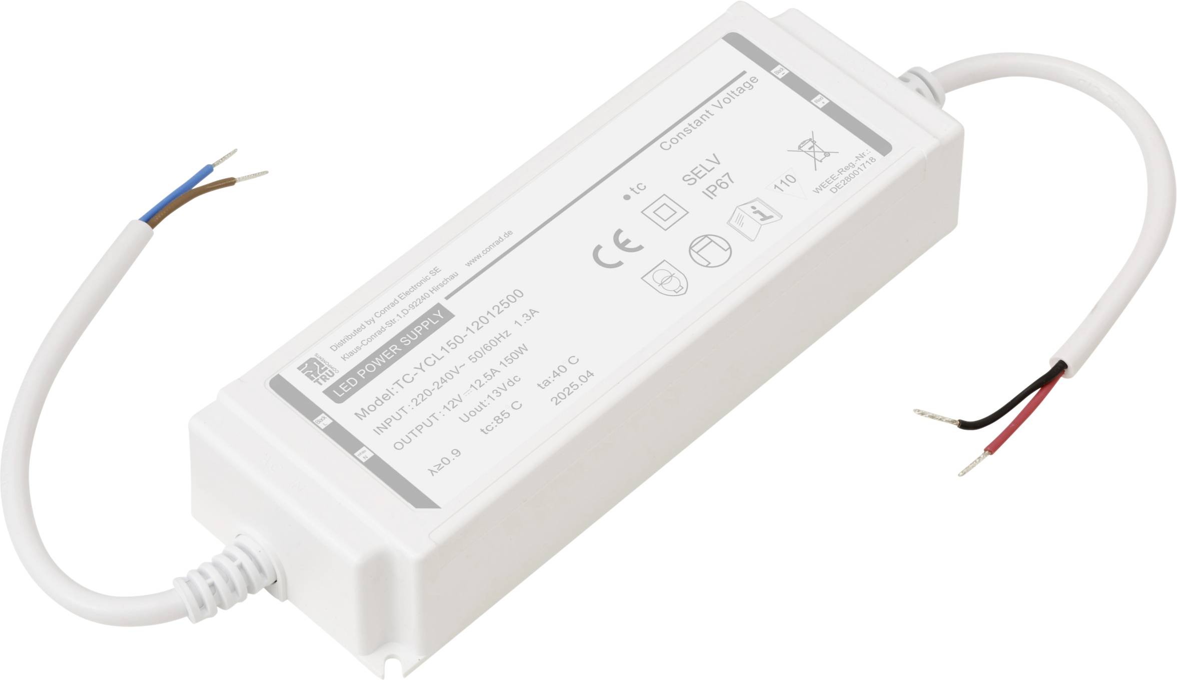 TRU COMPONENTS TC-YCL150-12012500 Transformateur pour LED à tension constante 18 W 12.5 A 11.4 - 12.6 V/DC 1 pc(s)