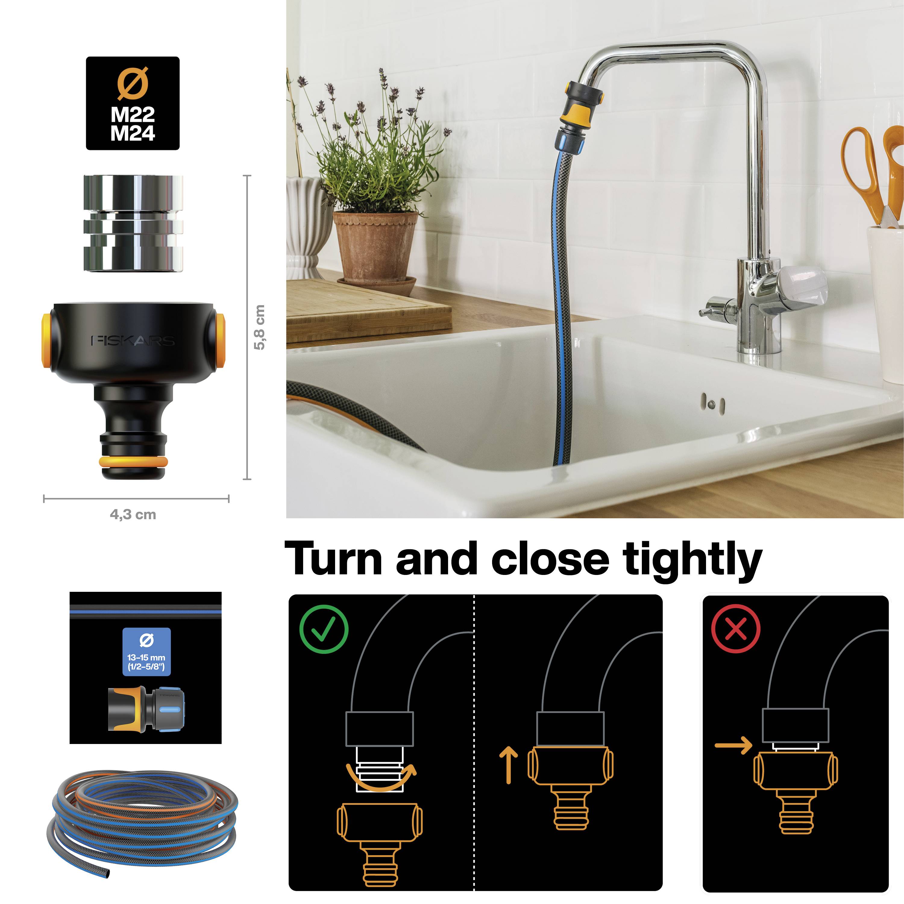 Fiskars 1027072 Raccord de tuyau 13 mm (1/2") - 15 mm (5/8")