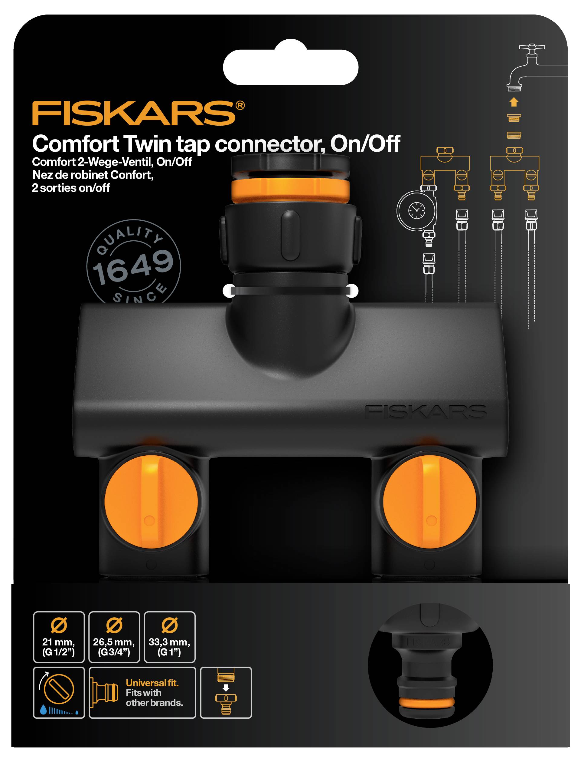 Fiskars 1070577 Comfort Distributeur d'eau 2 voies avec vanne de régulation