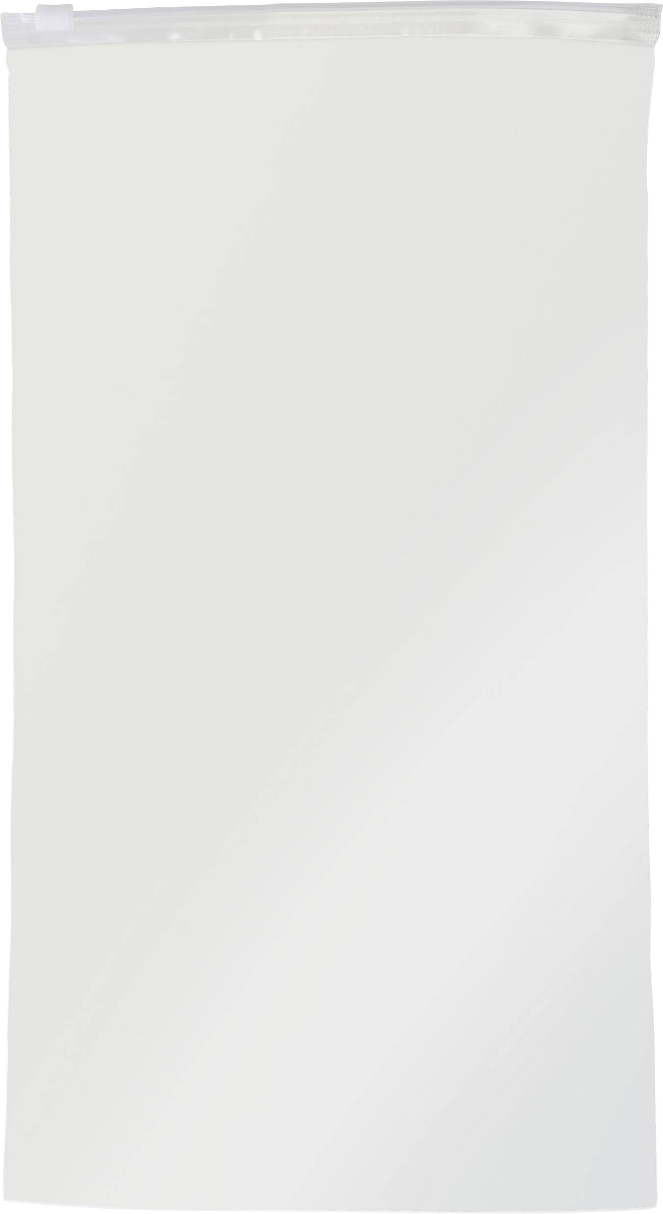 Un sac zip hermétique blanc et vierge sur un fond uni, adapté à l'emballage ou au rangement.