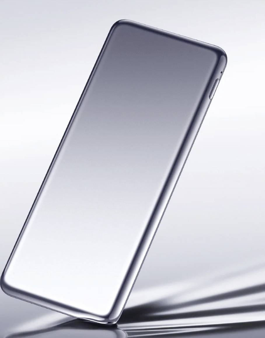 Un smartphone élégant à la surface réfléchissante, posé en biais sur un fond dégradé et lisse.