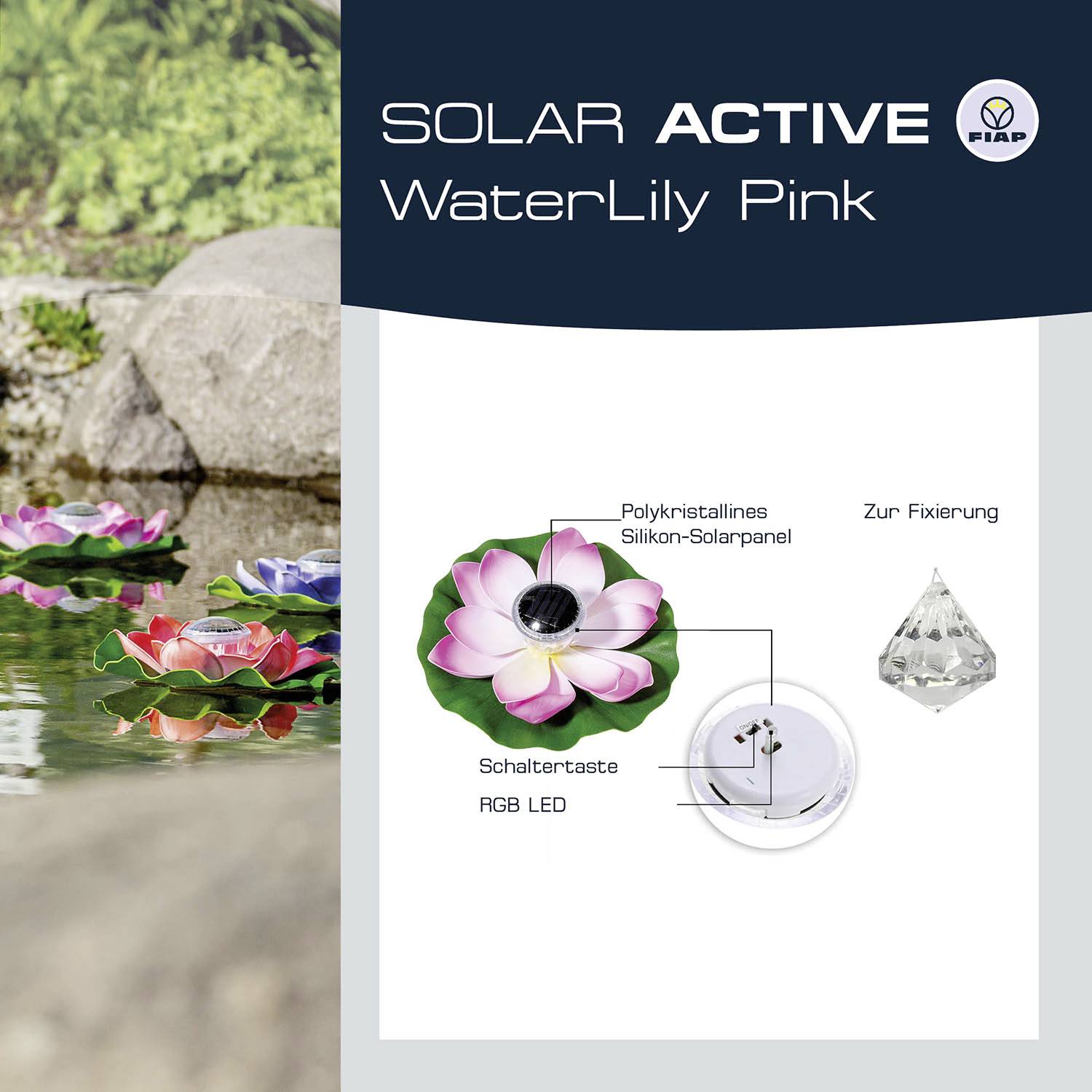 FIAP 3206-1 SOLAR ACTIVE WaterLily Pink Lampe décorative solaire LED LED intégrée rose