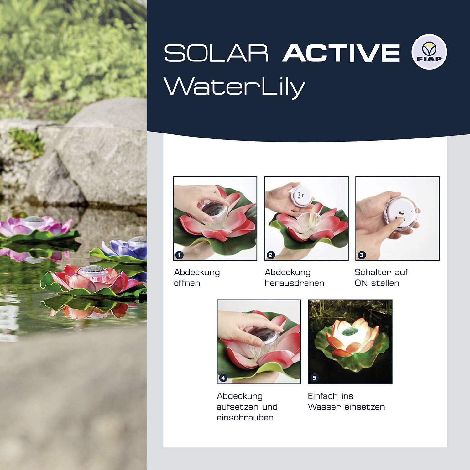 FIAP 3206-1 SOLAR ACTIVE WaterLily Pink Lampe décorative solaire LED LED intégrée rose