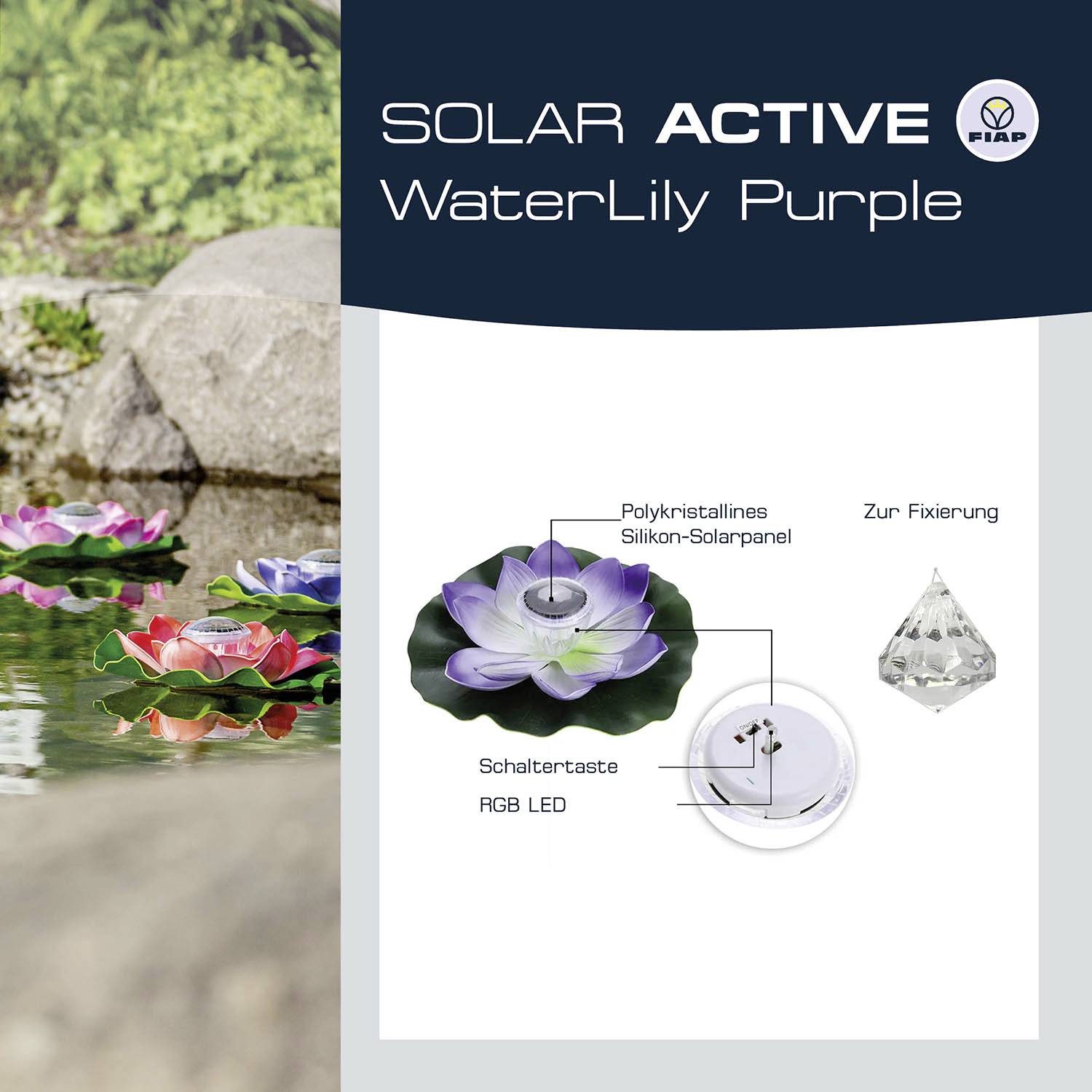 FIAP 3206-2 SOLAR ACTIVE WaterLily Purple Lampe décorative solaire LED LED intégrée violet