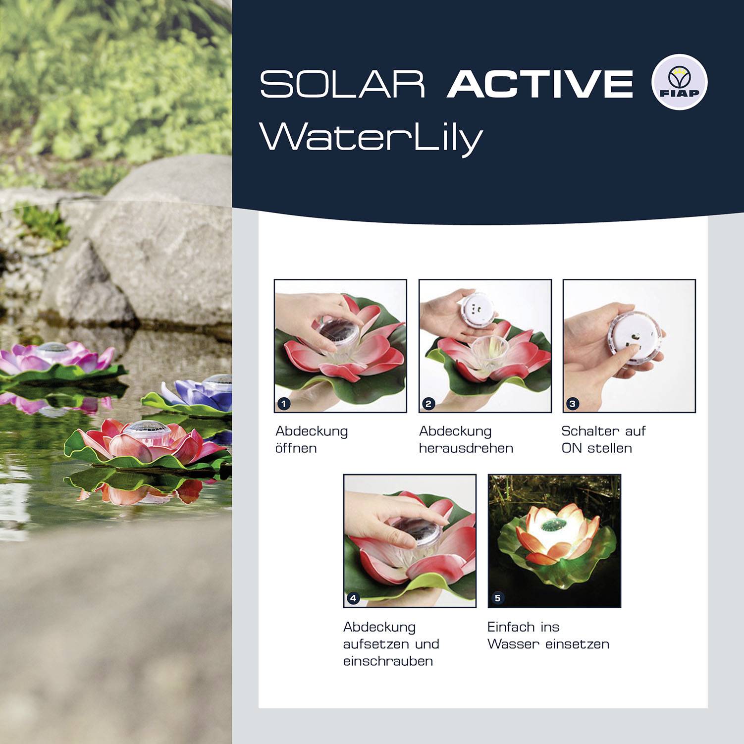 FIAP 3206-5 SOLAR ACTIVE WaterLily 3er SET Lampe décorative solaire jeu de 3 LED LED intégrée blanc, jaune, rouge