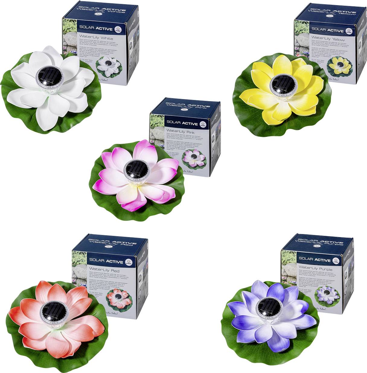 FIAP 3206-6 SOLAR ACTIVE WaterLily 5er SET Lampe décorative solaire jeu de 5 LED LED intégrée blanc, jaune, rouge, rose, lilas