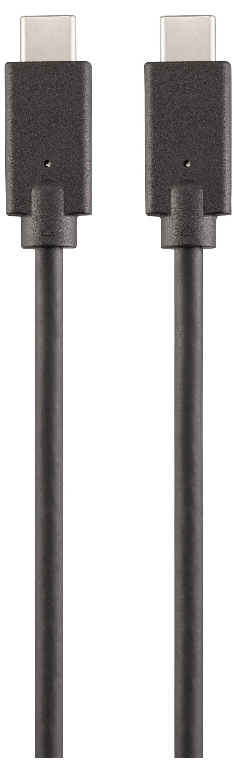 Un câble USB-C vers USB-C noir montrant deux connecteurs, adapté pour la charge et le transfert de données entre des appareils compatibles.