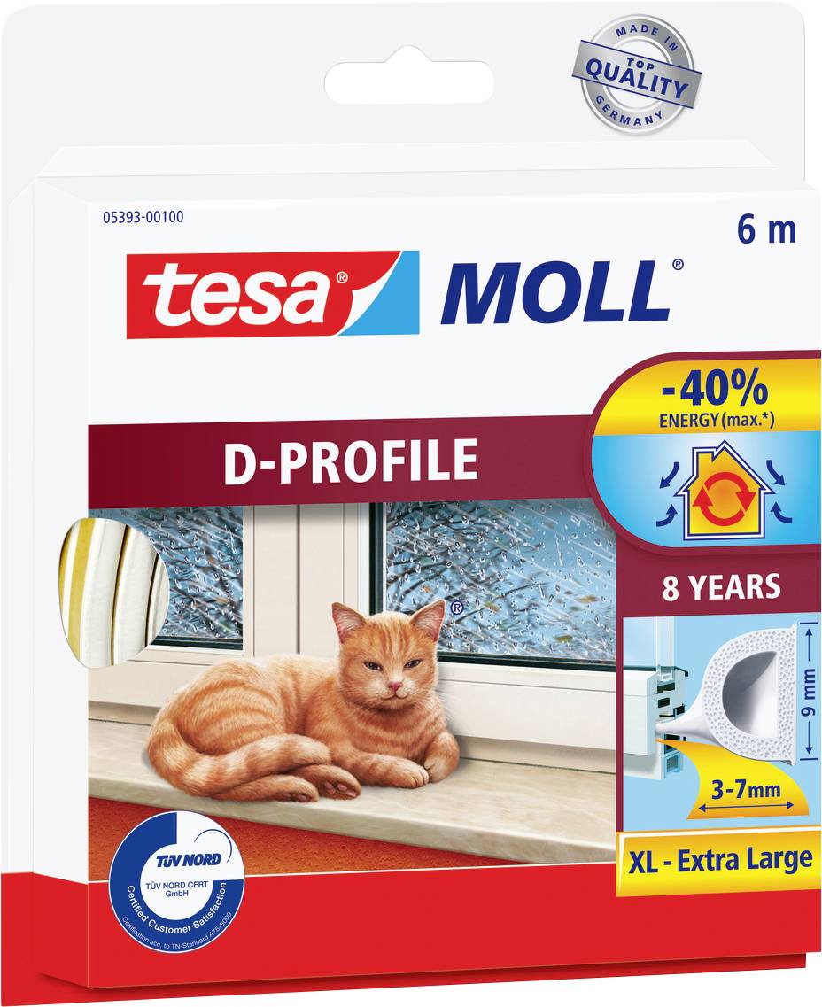 tesa D-Profil 05393-00100-01 Joint en bande tesamoll® blanc (L x l) 6 m x 9 mm 6 m