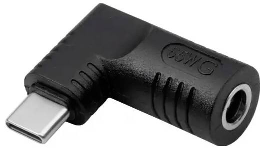 Un adaptateur coudé noir de USB-C vers prise jack 3,5 mm, adapté pour les connexions audio.