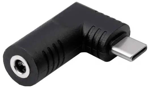 Un adaptateur audio jack 3,5 mm vers USB-C coudé à 90 degrés, noir, pour appareils audio.