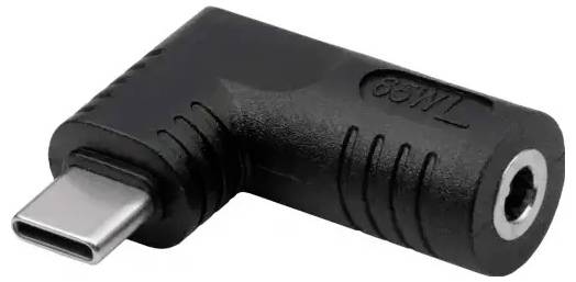 Adaptateur USB-C avec design coudé, noir.