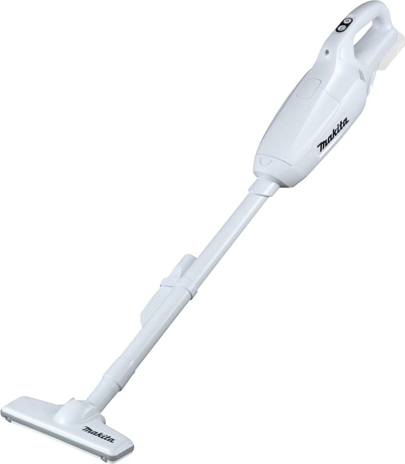 Aspirateur à main sans fil blanc avec le logo Makita, adapté aux tâches de nettoyage simples à l'intérieur.