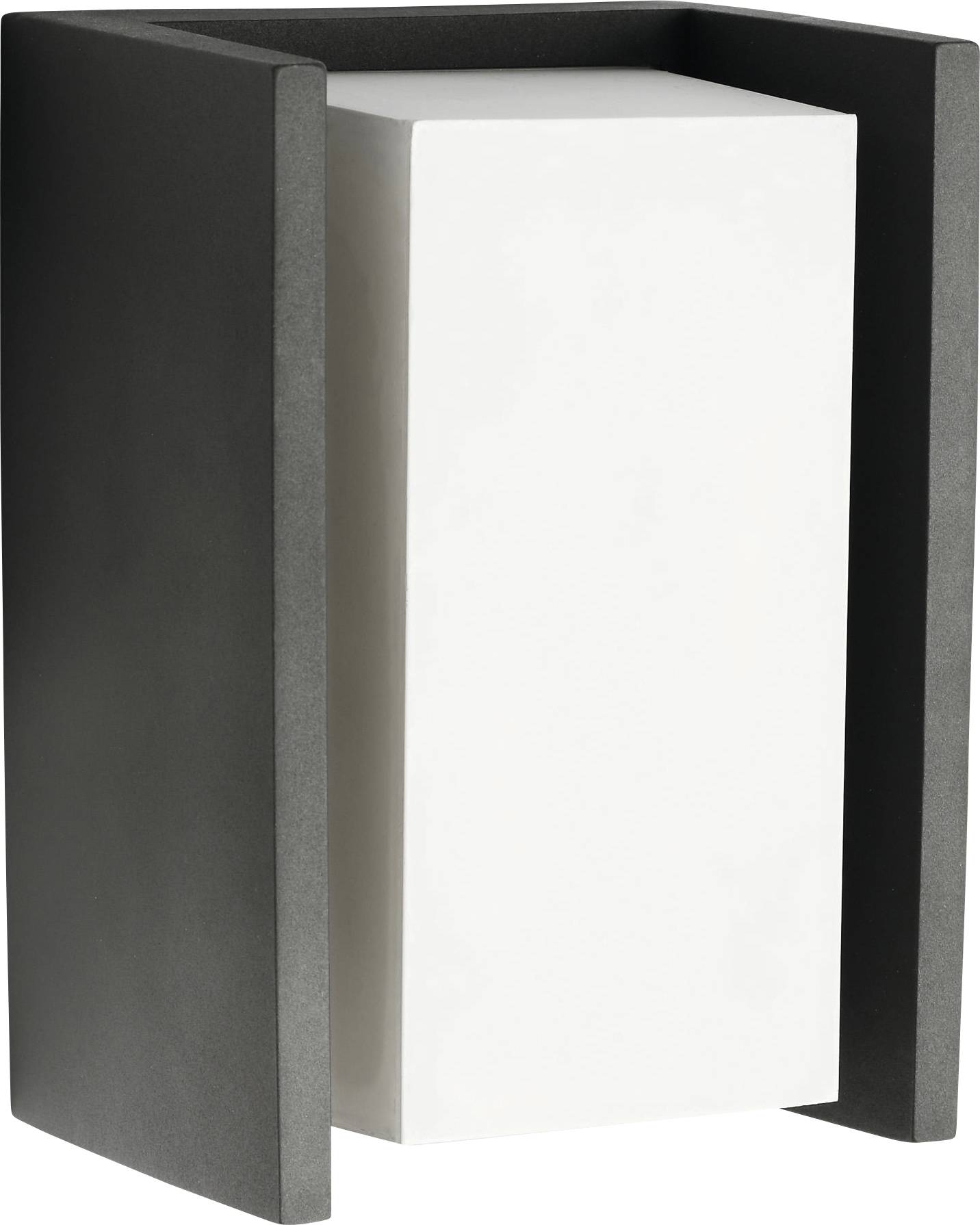 Une applique murale noire avec une partie centrale blanche rectangulaire. Elle a un design moderne et épuré.