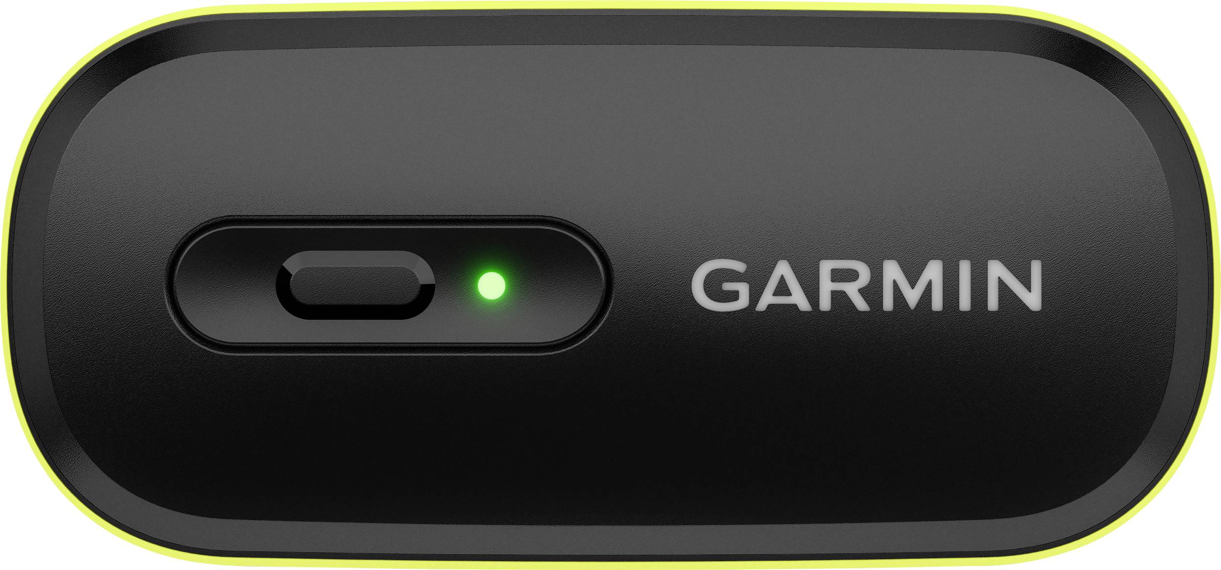 Appareil Garmin noir avec affichage LED vert lumineux, forme rectangulaire, surface lisse.