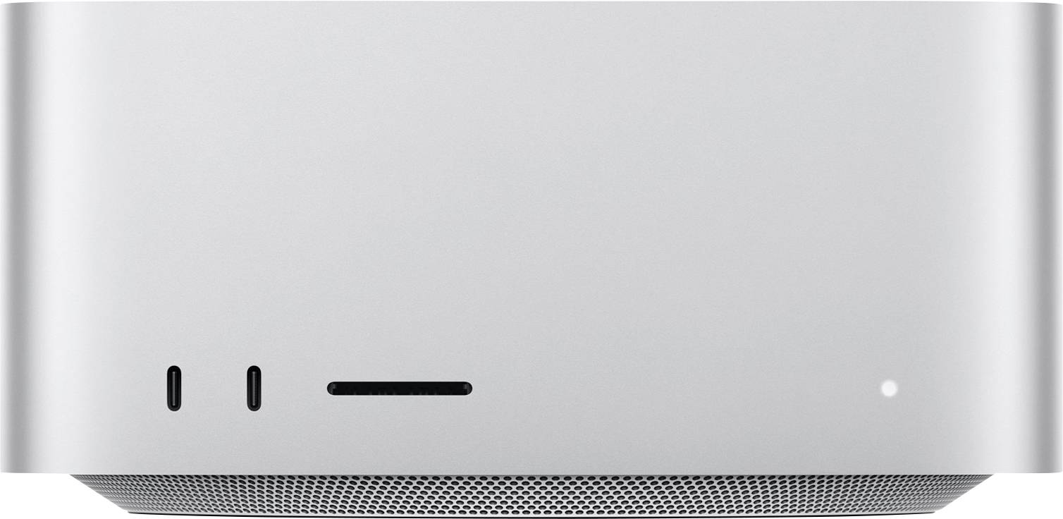 Appareil rectangulaire argenté en vue de face, doté de deux fentes horizontales de ventilation et d'un petit voyant lumineux circulaire, révélant un design minimaliste.