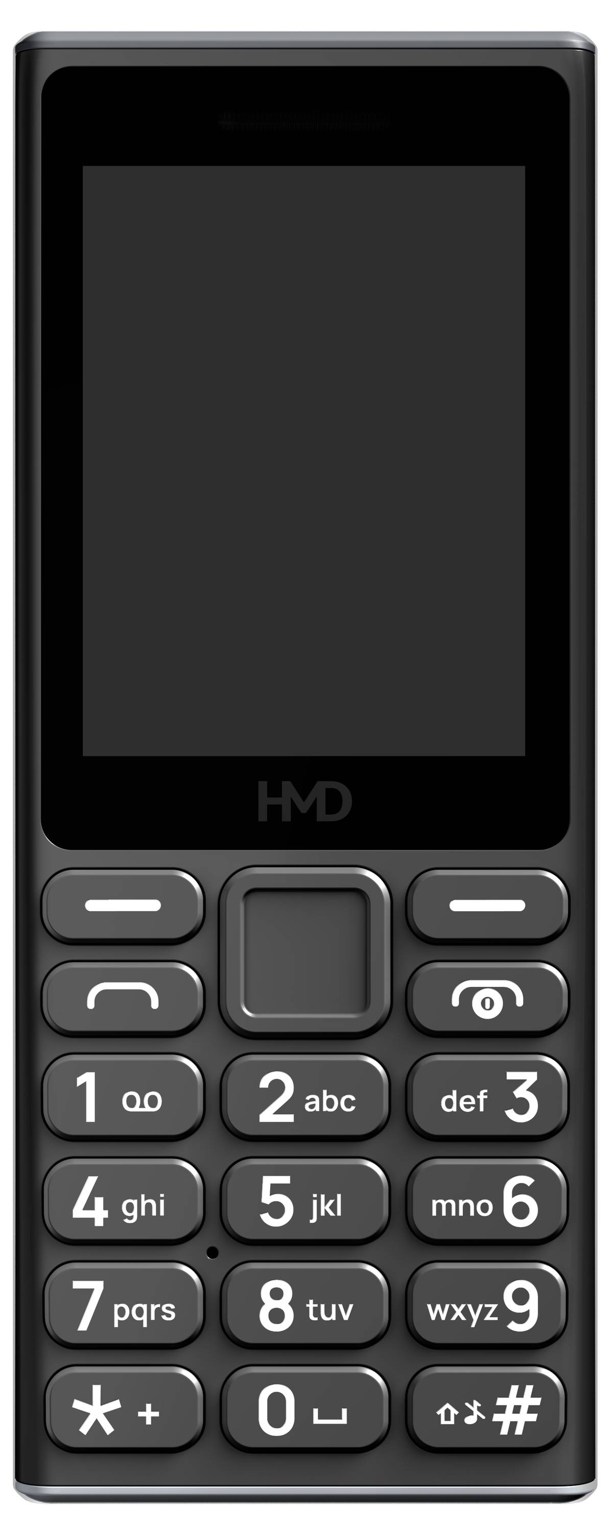 Téléphone portable à touches noir au design épuré, avec clavier numérique et petit écran.