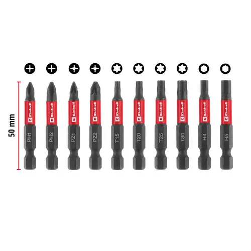 Einhell Karabiner Impact Bit Set 10tlg 118633 Jeu d'embouts 1/4" (6.3 mm), PH, PZ, TORX, hexagonal Einhell Karabiner Impact Bit Set 10tlg 118633 Jeu d'embouts 1/4" (6.3 mm), PH, PZ, TORX, hexagonal