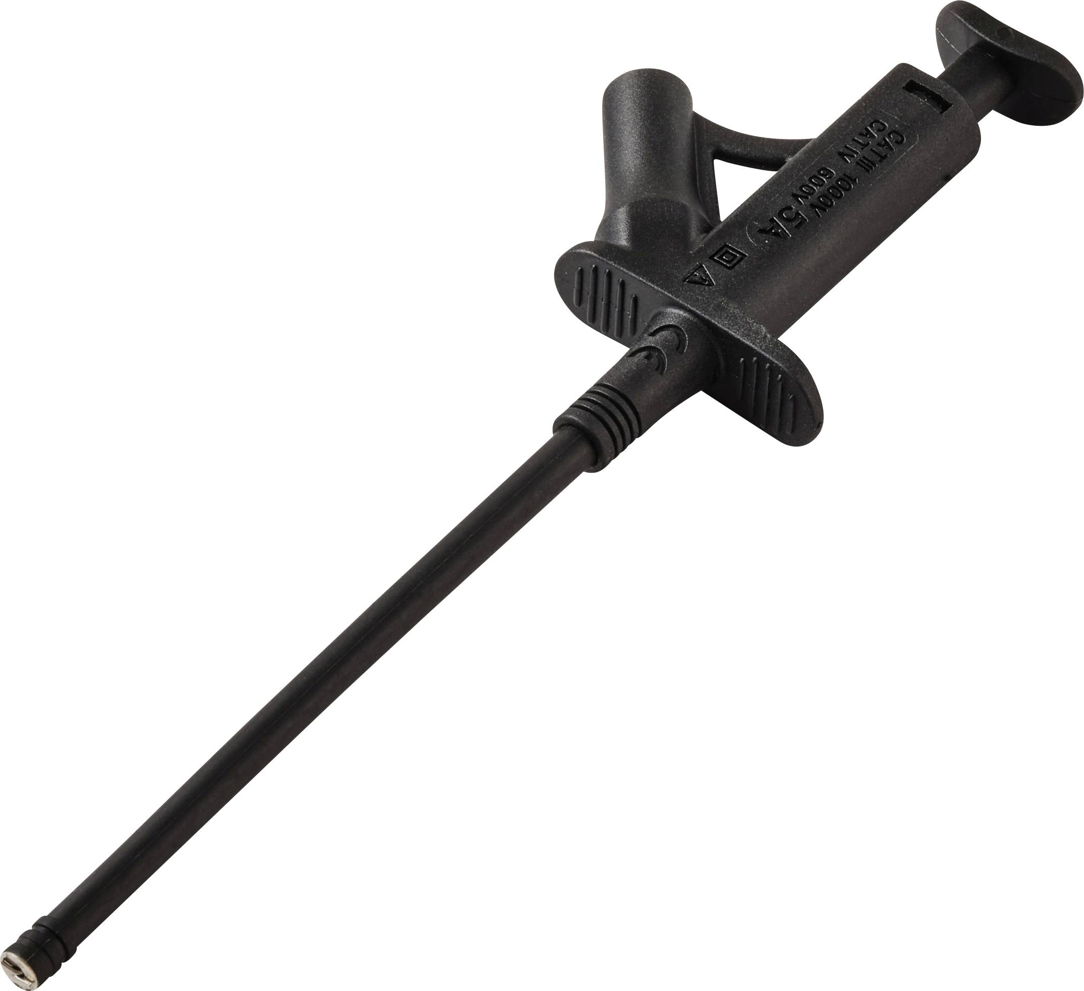 Une longue seringue médicale noire avec un embout étroit et un piston, généralement utilisée pour administrer ou extraire des liquides.