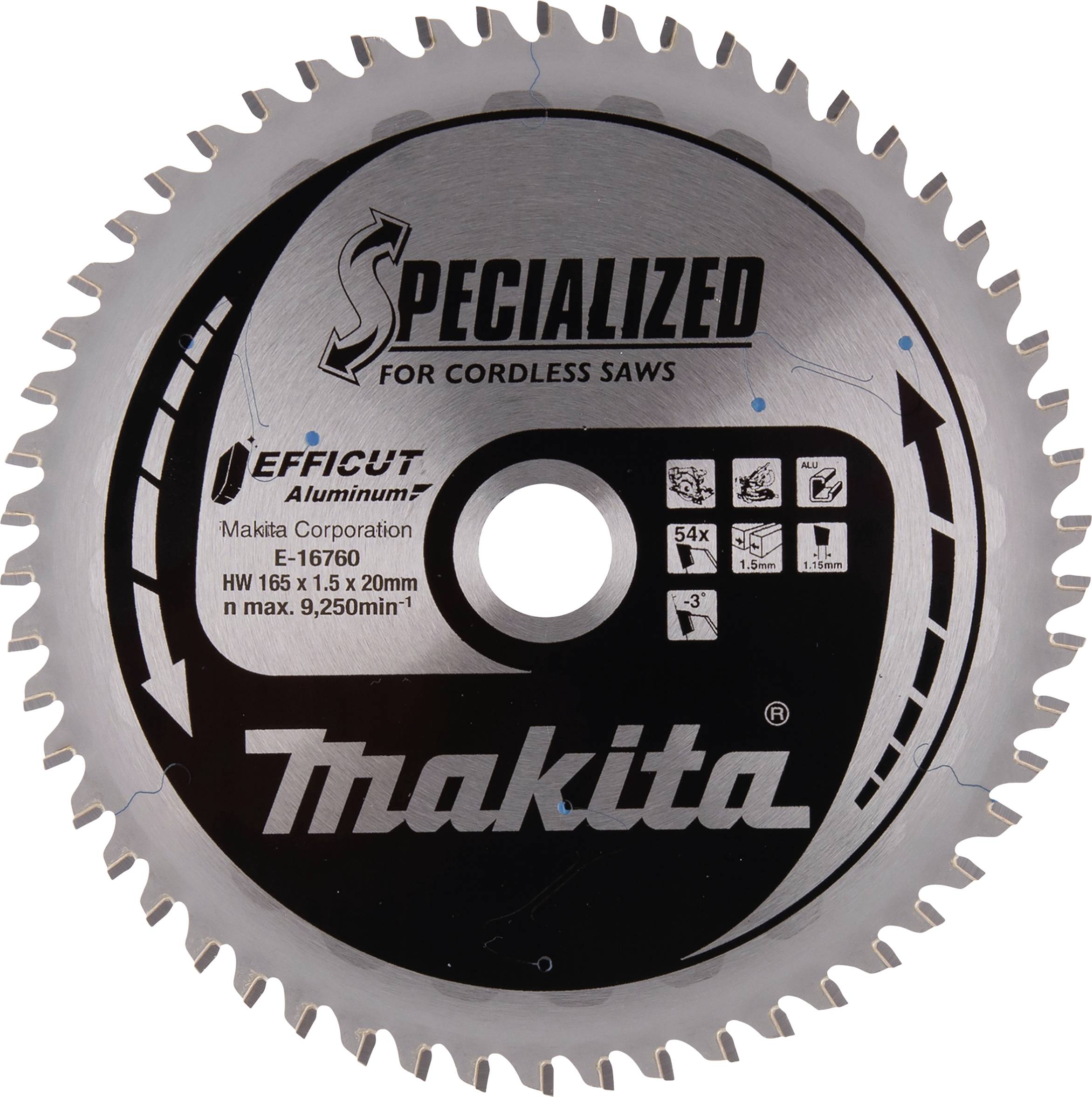 Lame de Makita EFFICUT. 165 x 20 x 54 E-16760 Makita E-16760