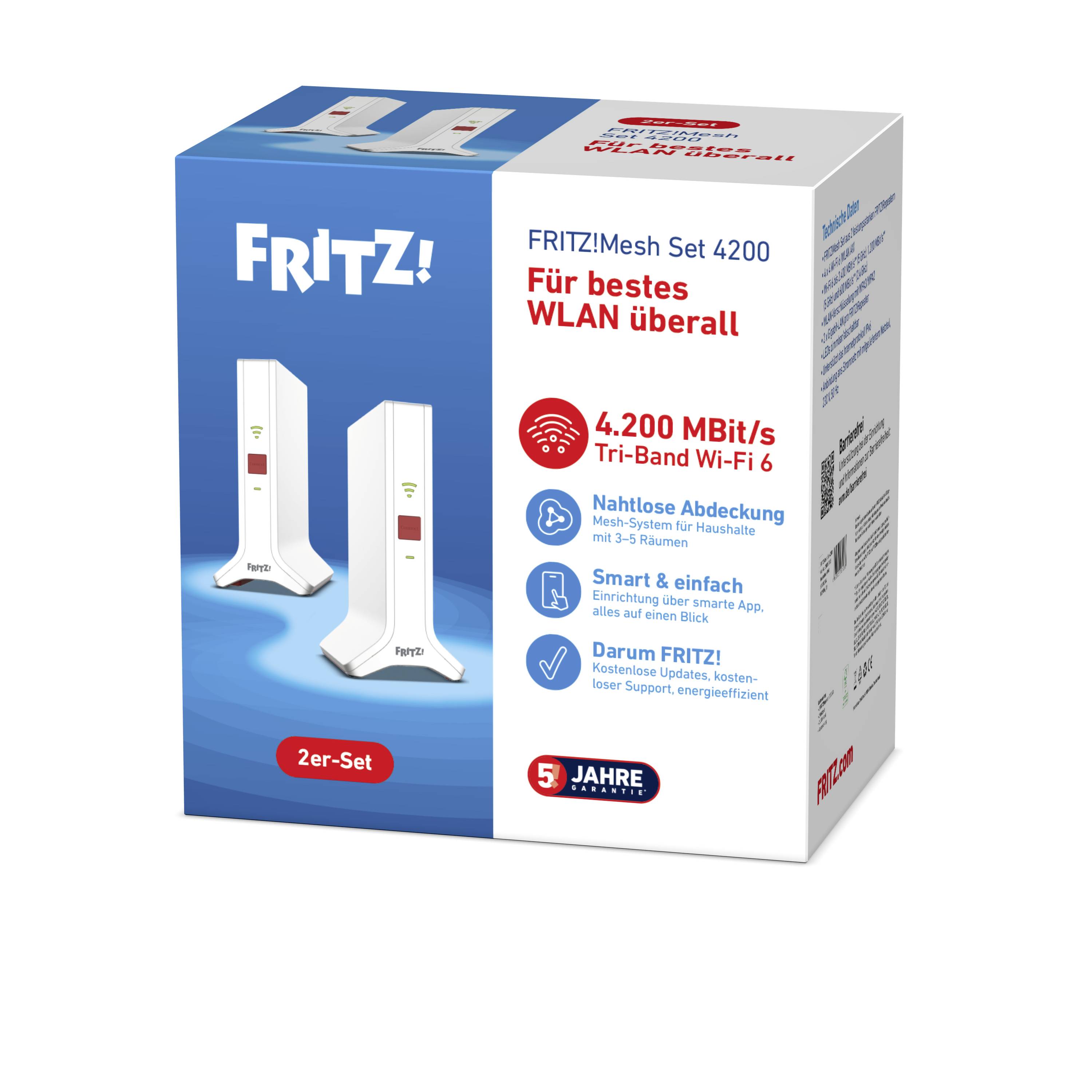 FRITZ! Répéteur Wi-Fi FRITZ!Mesh Set 4200 2er-Set 20003108 LAN 10/100/1000 Mo/s maillé