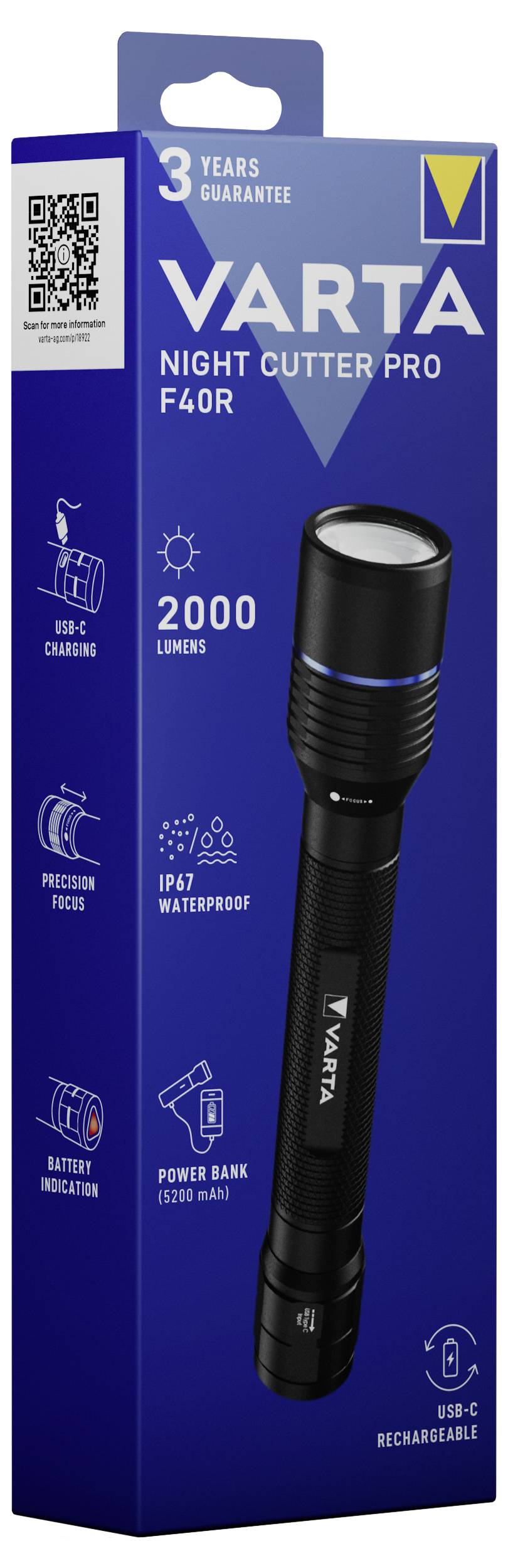 Varta Lampe de poche VARTA Night Cutter Pro F40R Rech. Box 2000 lm 18922101111