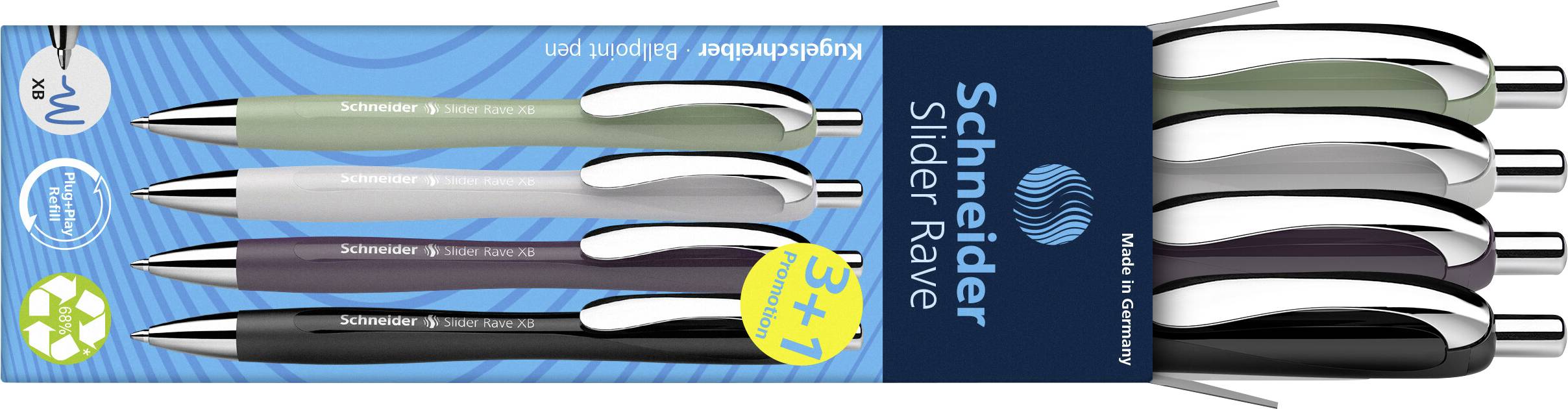 Schneider Schreibgeräte Slider Rave XB Trend 25, Box 4 Stück sortiert 132684 Stylo-bille couleur d'écriture: bleu 4 pc(s)