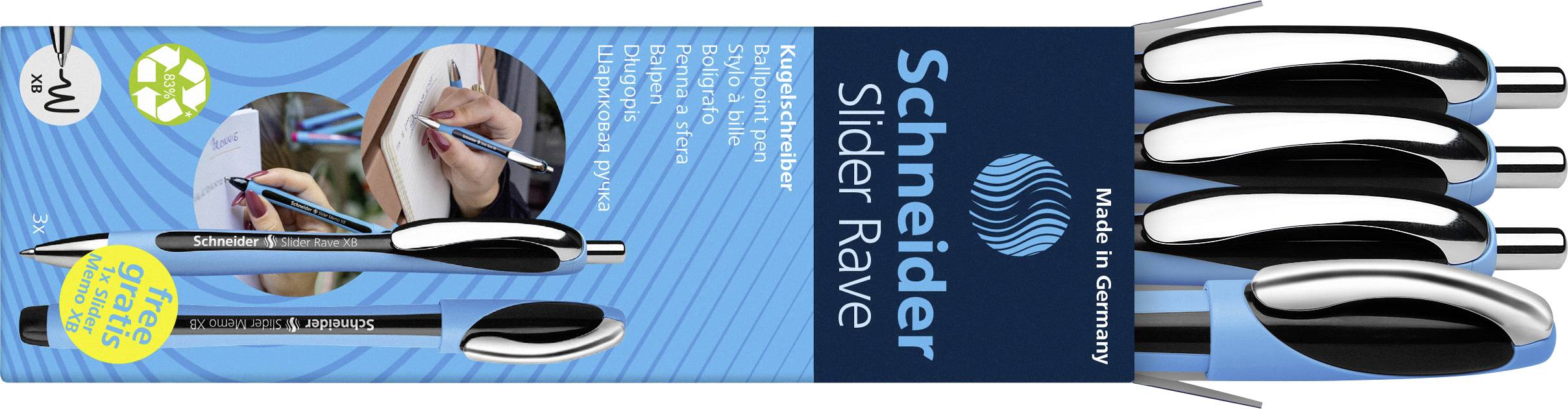 Schneider Schreibgeräte Box 3x Rave + 1x Memo schwarz 132674 Stylo-bille couleur d'écriture: noir 4 pc(s)