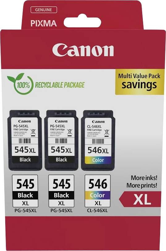 Canon Encre PG-545XL x2 /CL-546XL Multi Pack d'origine paquet de 3 noir, couleur 8286B013