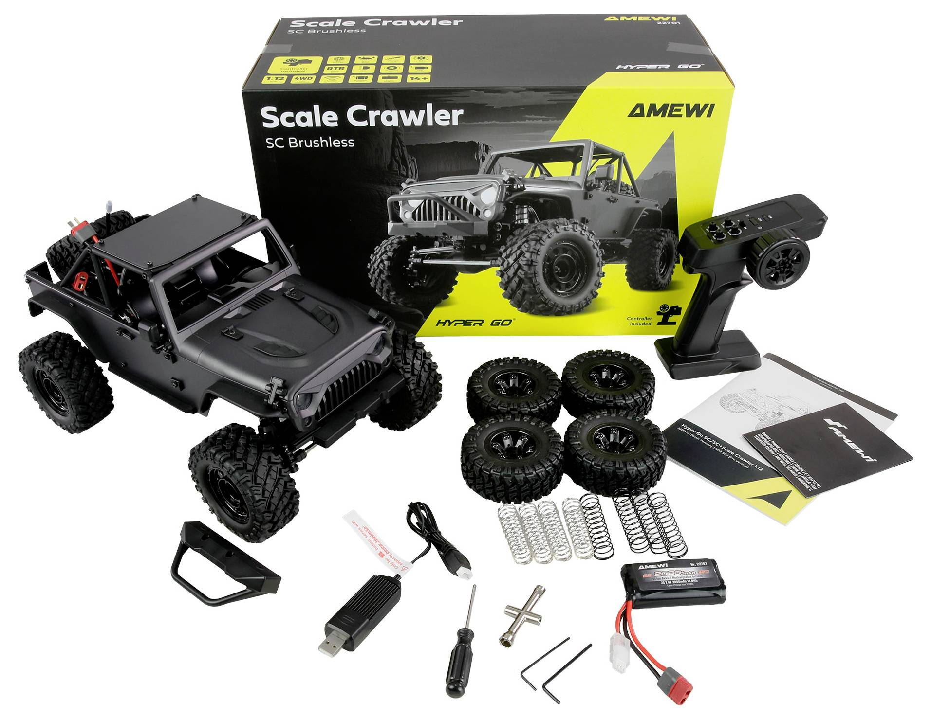 Amewi Hyper Go SC Scale Crawler brushless 1:12 Véhicule RC débutant électrique Crawler prêt à fonctionner (RtR) 2,4 GHz avec