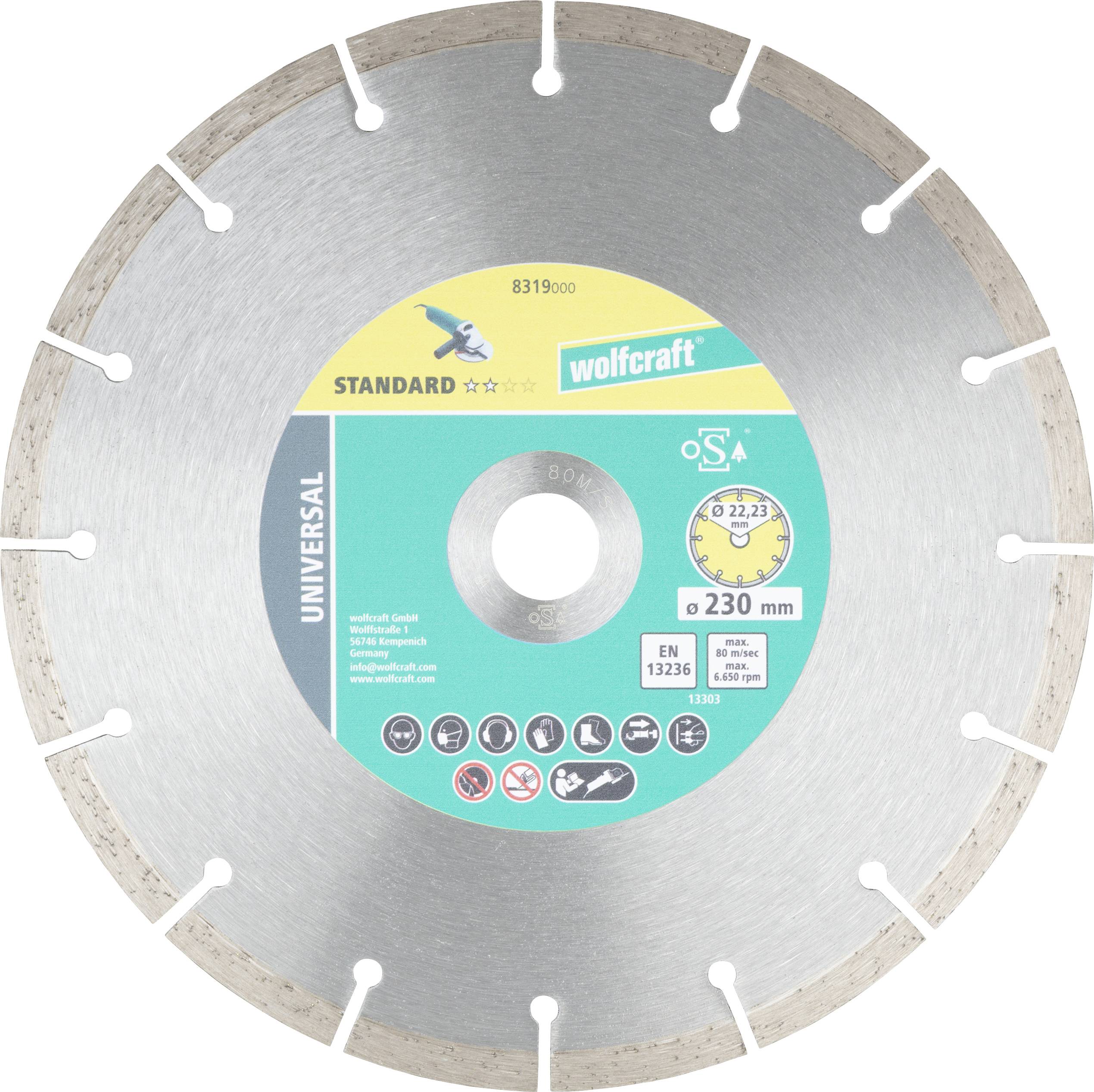 Wolfcraft 8319000 Disque à tronçonner diamanté 230 mm 1 pc(s) pierre ponce, Pierre