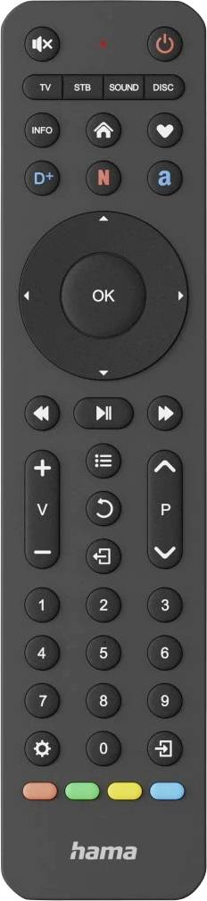 Hama Universal-Fernbedienung TV, Infrarot, für 4 Geräte, lernfähig, App-Tasten Télécommande noir
