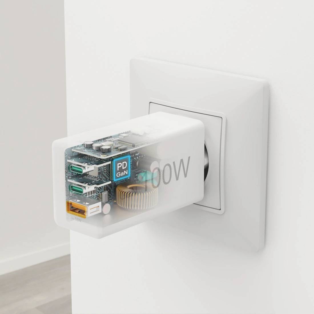 Hama Schnellladegerät, GaN, 2x USB-C, 1x USB-A, Mini-Ladegerät, PD, 100 W, Weiß Chargeur USB 100 W blanc