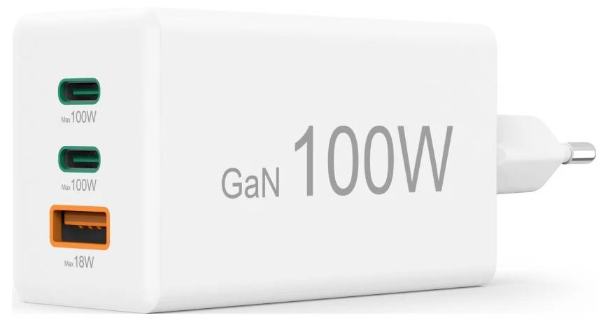 Hama Schnellladegerät, GaN, 2x USB-C, 1x USB-A, Mini-Ladegerät, PD, 100 W, Weiß Chargeur USB 100 W blanc