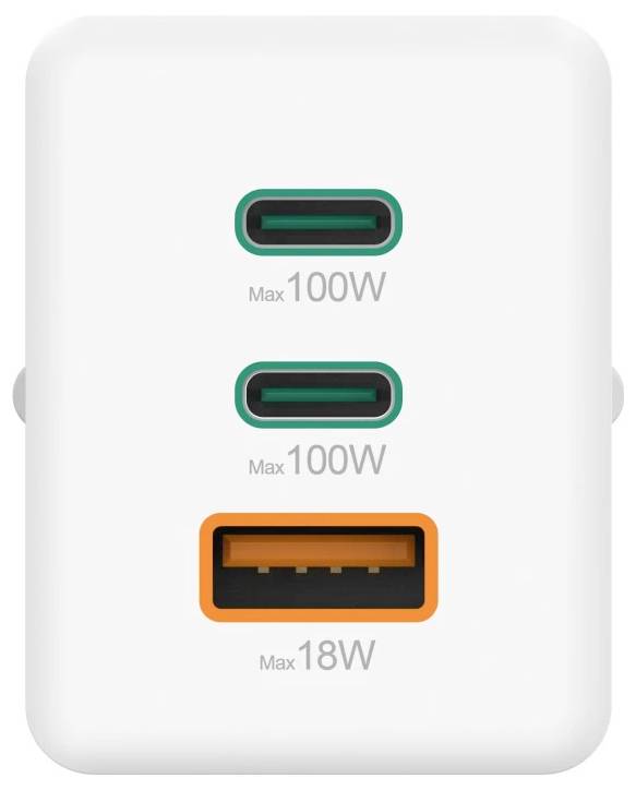Hama Schnellladegerät, GaN, 2x USB-C, 1x USB-A, Mini-Ladegerät, PD, 100 W, Weiß Chargeur USB 100 W blanc
