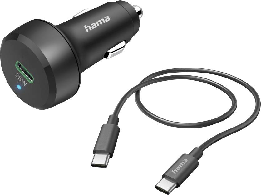 Hama Auto-Schnellladegerät mit Ladekabel USB-C, PD, 25 W, 1 m, Schwarz Station de charge pour voiture 25 W noir