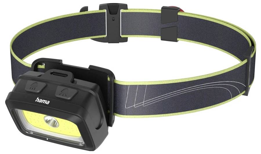 Hama LED-Stirnlampe "HL350", Batterien, COB, Kopflampe, Warnlicht, Pfeife,7 Modi Lampe frontale 95 g