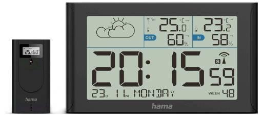 Hama Wetterstation "Sylt", mit Außensensor, Funk, Wecker, Schwarz 00222216 Station météo radiopilotée