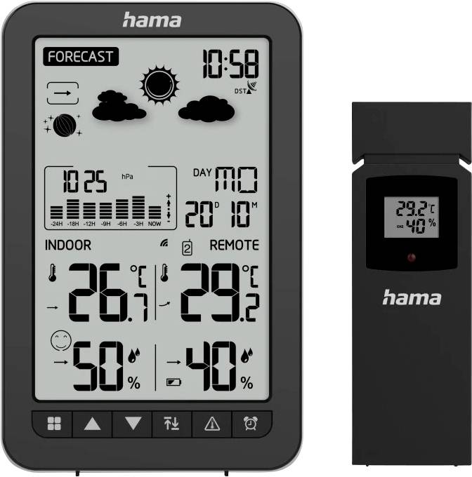 Hama Wetterstation "Ko Samui", mit Außensensor, Funk, Wecker, Schwarz 00222219 Station météo radiopilotée