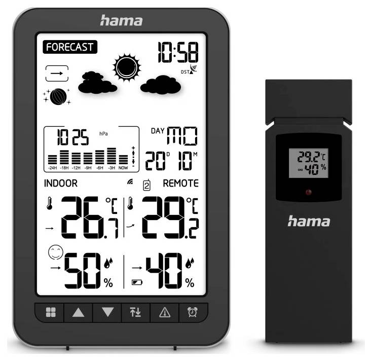 Hama Wetterstation "Ko Samui", mit Außensensor, Funk, Wecker, Schwarz 00222219 Station météo radiopilotée