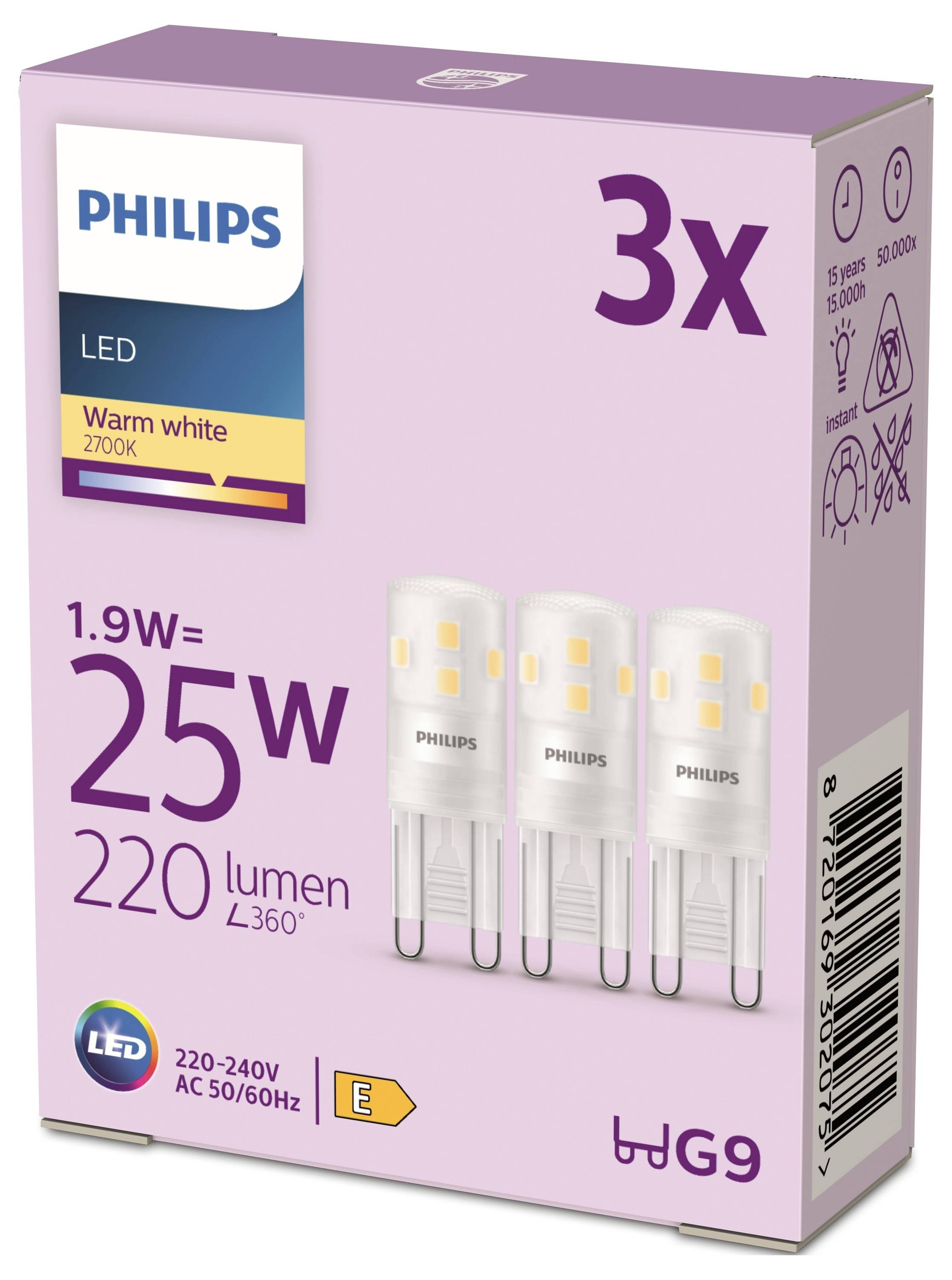Philips 8720169302075 LED CEE E (A - G) G9 1.9 W = 25 W blanc chaud 3 pc(s)