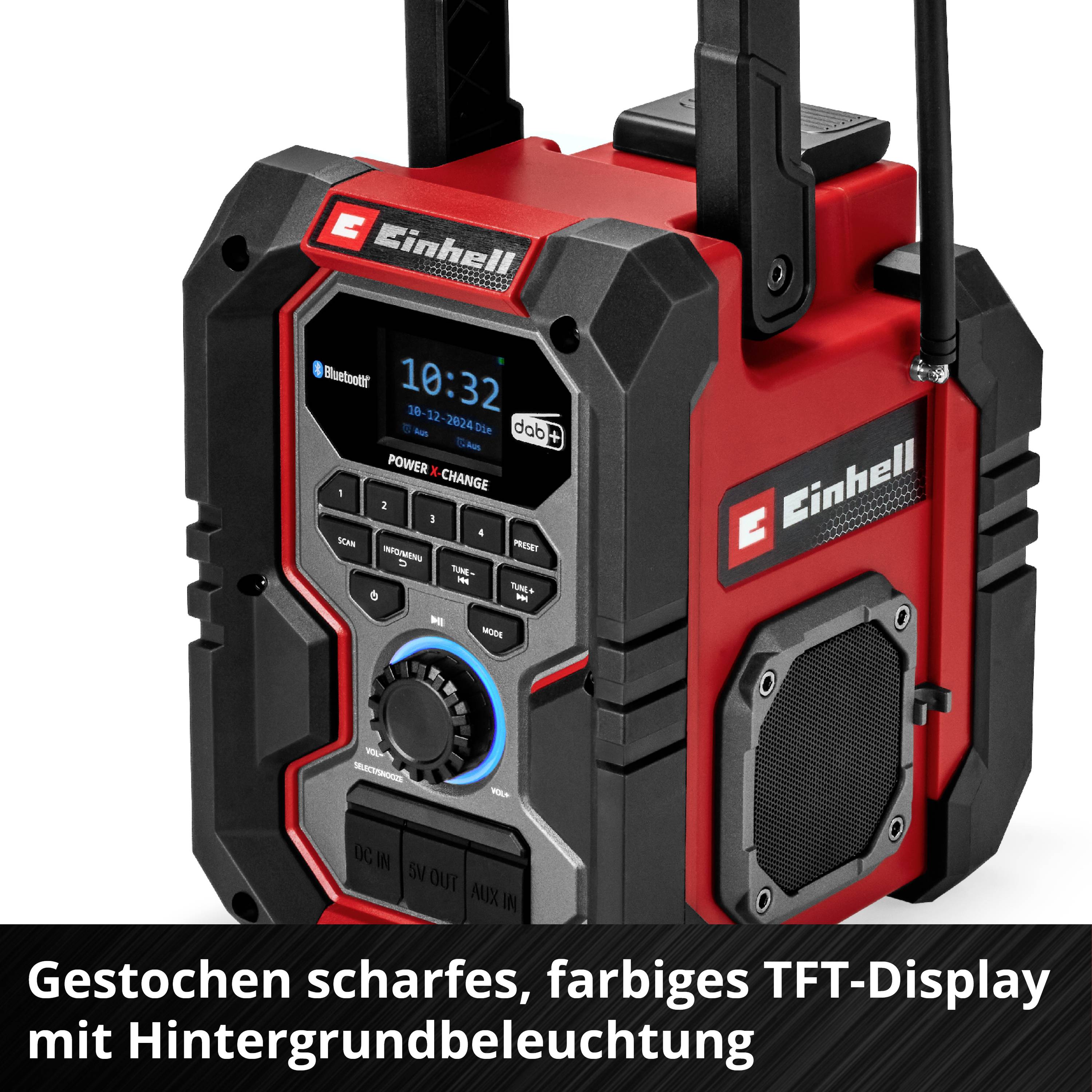 Einhell TE-CR 18 Li Radio sans fil DAB+, FM Bluetooth, AUX, USB rouge/noir