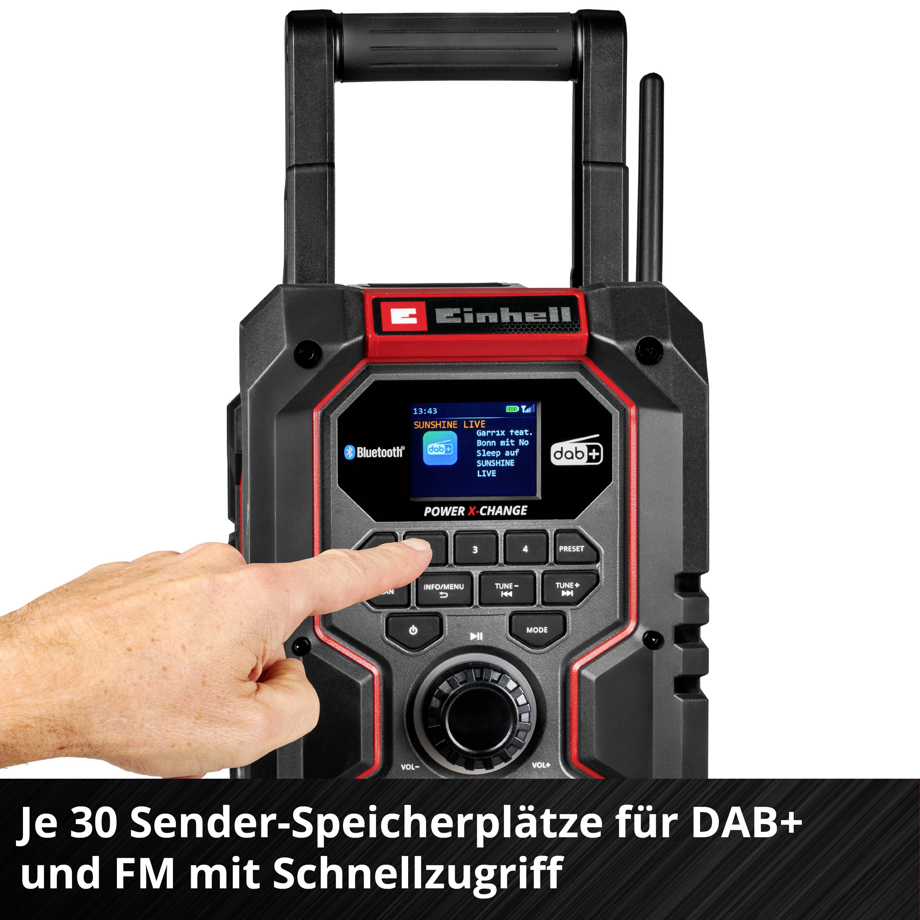 Einhell TE-CR 18 Li Radio sans fil DAB+, FM Bluetooth, AUX, USB rouge/noir